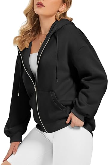 Photo 1 of [Size M] ATHMILE Womens Zip Up Y2K Hoodies Long Sleeve Fall Oversized Casual Sweatshirts Jacket with Pocket Black
