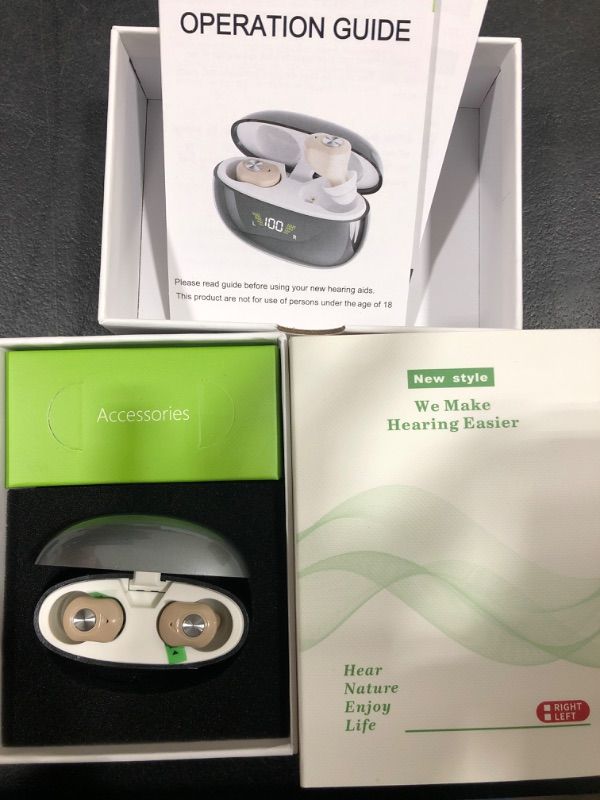 Photo 2 of Hearing Aids for Seniors, True 16 Channels Rechargeable OTC Hearing Amplifiers Aids with Smart Noise Cancellation, Invisible Semi-In-Ear Hearing Aid with Charging Case