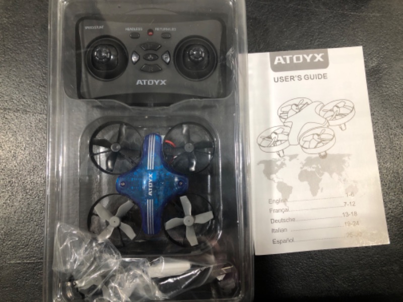 Photo 2 of ATOYX Mini Drone for Kids & Beginners, Indoor Portable Hand Operated/RC Nano Helicopter Quadcopter with Auto Hovering, Headless Mode & Remote Control, Children's Day Gift for Boys and Girls -Blue