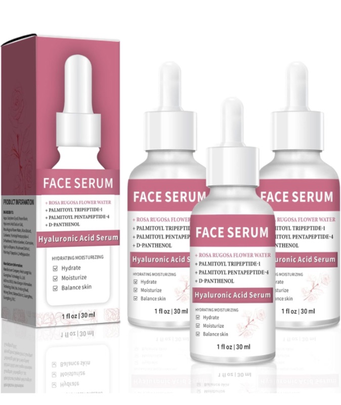 Photo 1 of 3 Pack Rose Hyaluronic Acid Serum with Rose Damask Flower Water Nourishing for Face (1FL.OZ)