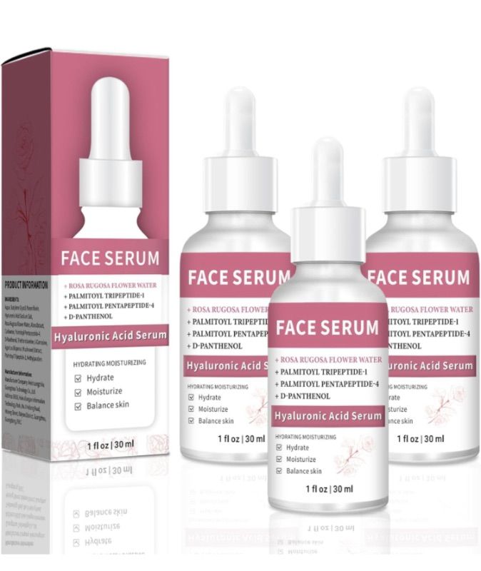 Photo 1 of 3 Pack Rose Hyaluronic Acid Serum with Rose Damask Flower Water Nourishing for Face (1FL.OZ)