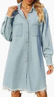 Photo 1 of [Size L] Long Denim Dress Shirt- Light Wash