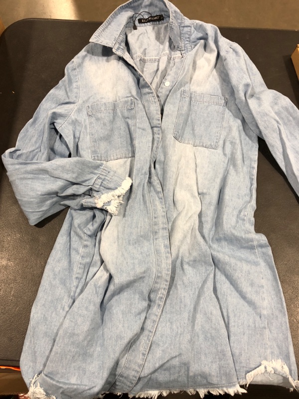 Photo 2 of [Size L] Long Denim Dress Shirt- Light Wash