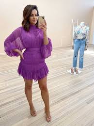 Photo 1 of [Size S] ZESICA Women's 2024 Long Sleeve Crew Neck Ruffle Tiered Layered Chiffon Flowy Swing Dress- Purple