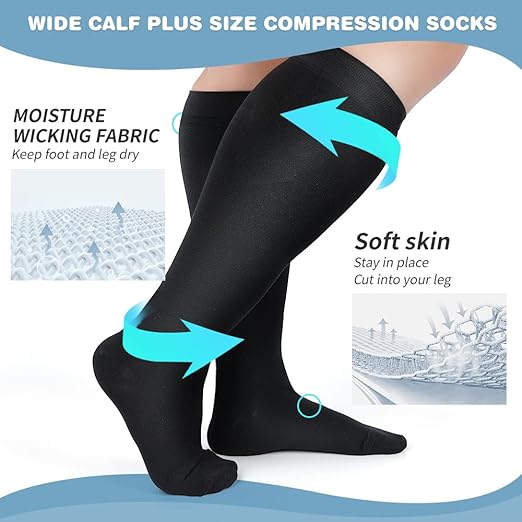 Photo 1 of [Size 2XL] AKSO MEDICOS Plus Size Compression Socks, 20-30 mmHg Compression Socks for Women & Men, Wide Calf Knee High Stocks for Circulation Support Varicose Veins Swelling Edema
