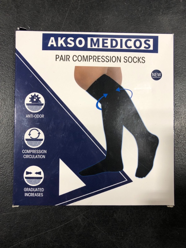 Photo 1 of [Size 2XL] AKSO MEDICOS Plus Size Compression Socks, 20-30 mmHg Compression Socks for Women & Men, Wide Calf Knee High Stocks for Circulation Support Varicose Veins Swelling Edema
