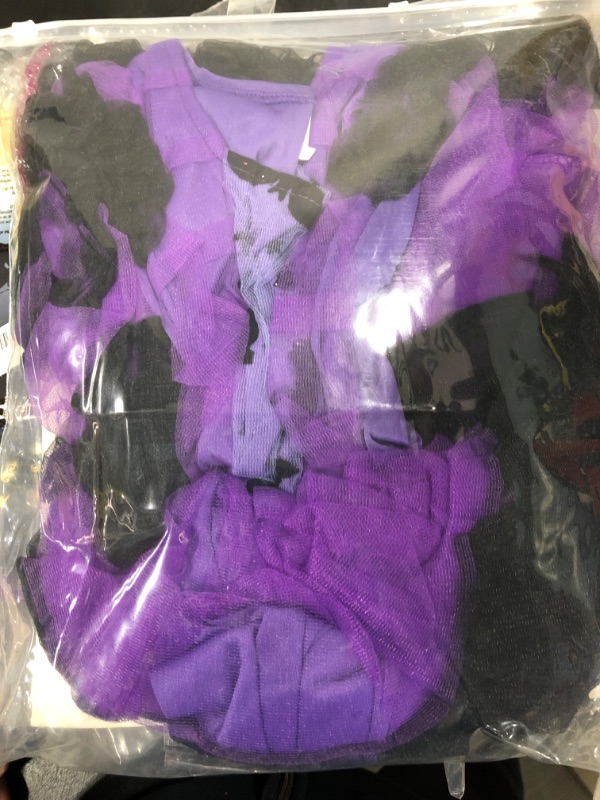 Photo 2 of [Size M] EOZY Kids Girls Princess Bat Dress Halloween Bat Costume Set Cosplay Bat Lace Tutu Dress with Headband and Wings Purple 4-6Years