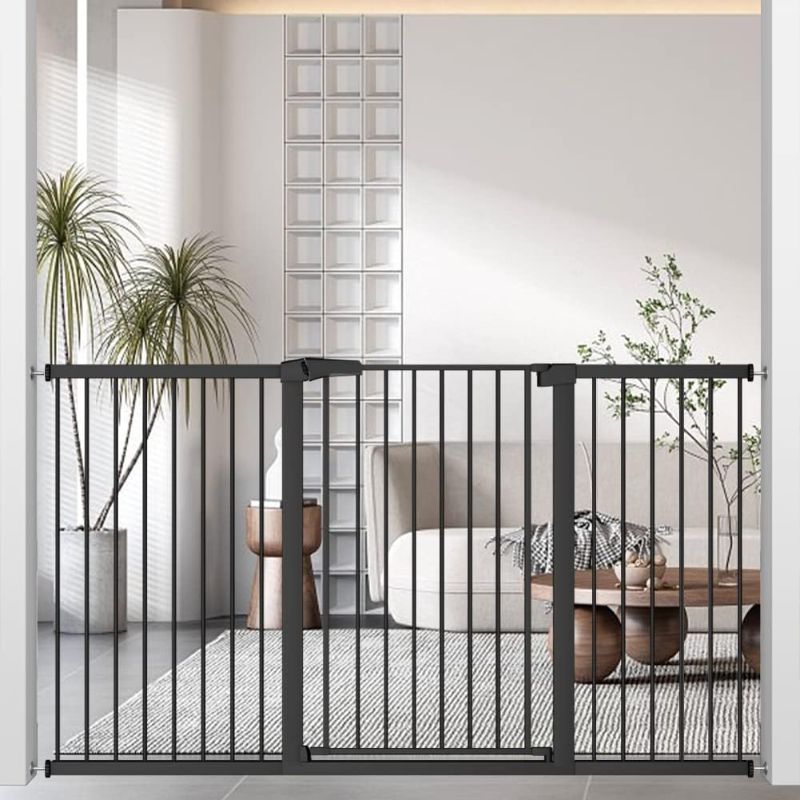 Photo 1 of 38.5" Extra Tall Dog Gate for The House - Long Large Pressure Mounted Baby Gates with Door for Stairs Doorways - Walk Through Indoor Toddler Puppy Pet Safety Gate 57.09-59.84 inches Wide 57.09"-59.84" Extra Tall Black