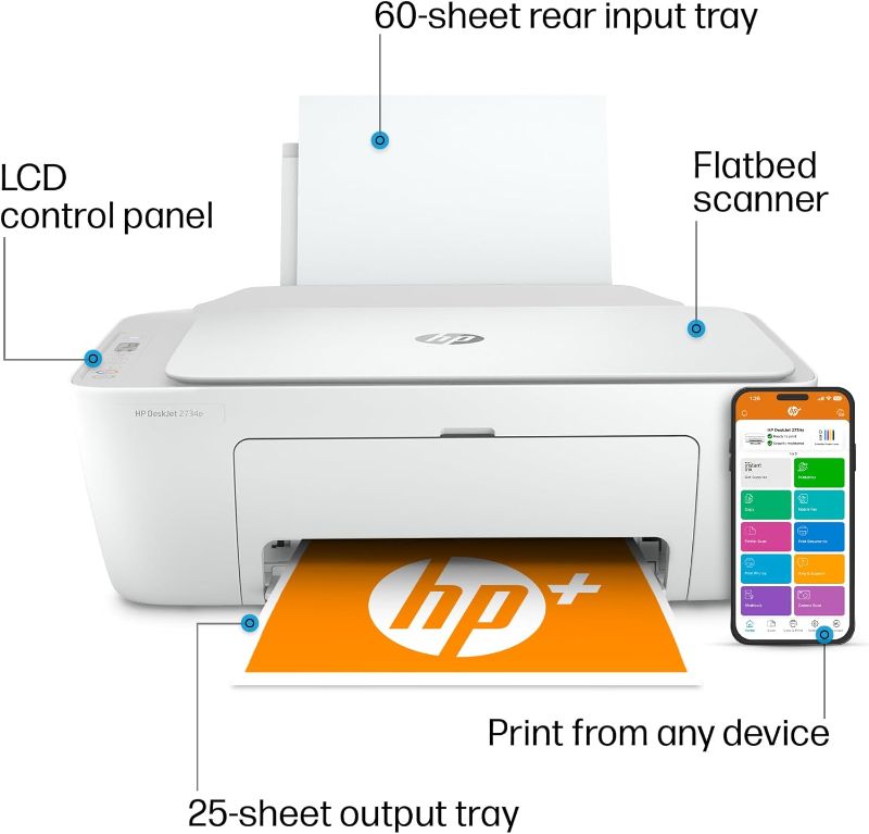 Photo 1 of HP DeskJet 2734e Wireless Color All-in-One Printer (26K72A)