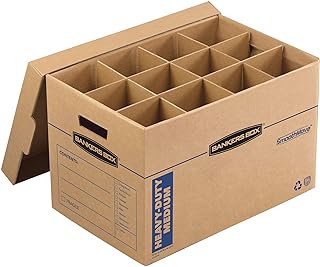 Photo 1 of Bankers Box SmoothMove Heavy-Duty Kitchen Moving Box, Dish and Glass Box Dividers, Cushion Foam, 12 x 12.25 x 18.5 Inches, Kraft, 1 Pack (7710701)