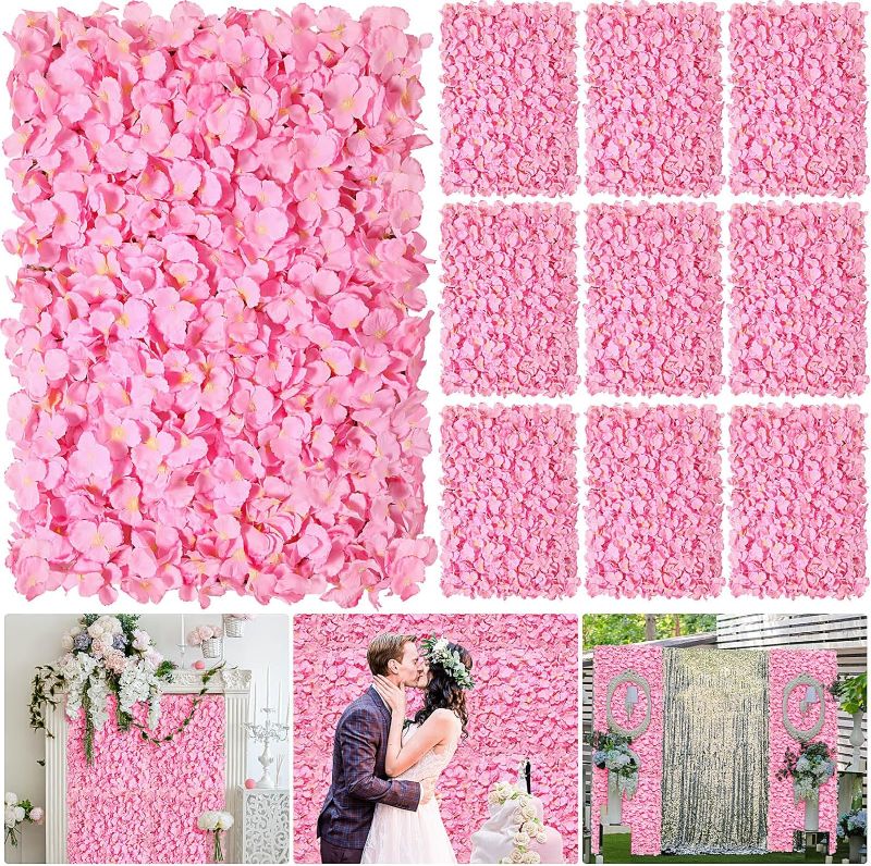 Photo 1 of 20 Pcs Wedding Flower Wall Panel Set 24" x 16" Pink Artificial Flower Wall Panel Wedding Backdrop 3D Silk Hydrangea Rose Floral Panel for Wedding Party Bridal Shower Event Decoration
