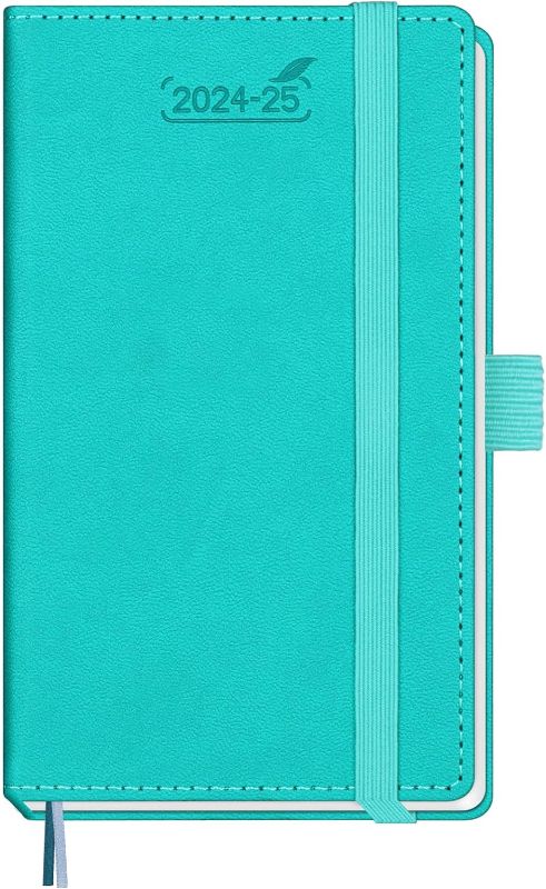 Photo 1 of Pocket 2024 Planner by BEZEND, Small Calendar for Purse 3.5" x 6", Daily Weekly and Monthly Agenda with Pen Holder, Vegan Leather Hard Cover - Turquoise