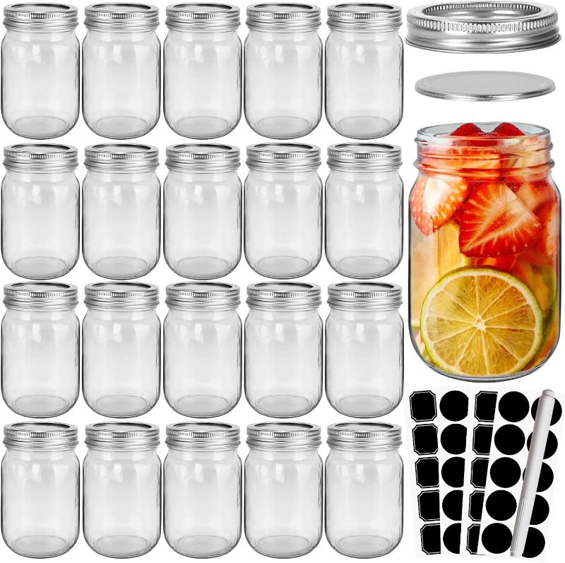 Photo 1 of 20 Pcs 12oz 350ml Clear Glass Jars With Silver Separable Lids, Mason Jars Round Canning Jars Spice Jars for Honey, Jam, Herb, Wedding Favor, Kitchen Storage
