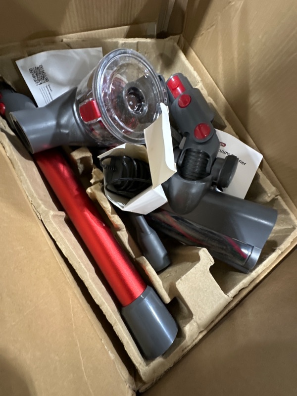 Photo 2 of *FOR PARTS* Vacuum Cleaners for Home, Cordless Vacuum Cleaner with 80000 RPM High-Speed Brushless Motor, 2200mAh Powerful Lithium Batteries, 5 Stages High Efficiency Filtration, Up to 30 Mins Runtime Vacuum Light Red