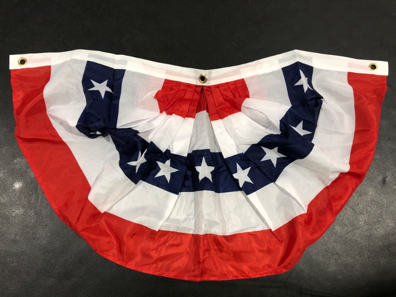 Photo 1 of 18"x36" Inch US American Flag Bunting Half Fan Poly/Cotton WindStrong- 3 Pack