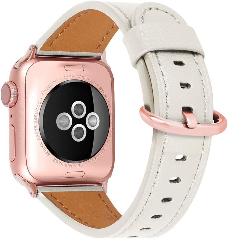 Photo 1 of Limited-time deal: HUAFIY Compatible iWatch Band 38mm 40mm41mm, Top Grain Leather Band Replacement Strap iWatch Series 8/7/6/5/ 4/3/2/1,SE,Sport Edition (Creamy White Band+rose gold, 38mm40mm) 