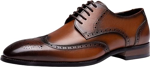 Photo 1 of [Size 9.5] Jousen Men's Dress Shoes Leather Classic Formal Mens Oxfords Retro Derby Oxford 11 Classic 612 Yellow Brown