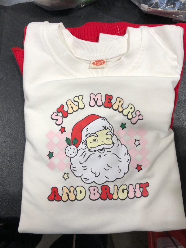 Photo 2 of [Size 6-7T] AMAWMW Toddler Baby Girl Christmas Outfit Santa Claus Sweatshirt Bell Bottoms 2Pcs Christmas Outfit For Little Girls 2-3T Bell Bottoms Outfit 3