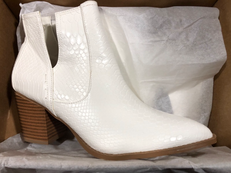 Photo 2 of [Size 9.5] Women's Pointed Toe Stacked Heel Ankle Boot- White Croc