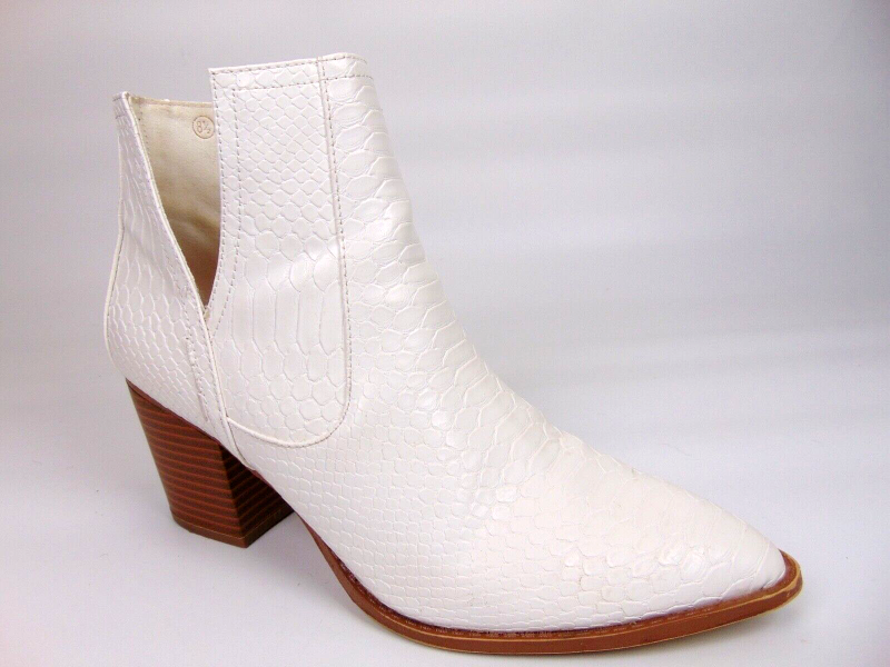 Photo 1 of [Size 9.5] Women's Pointed Toe Stacked Heel Ankle Boot- White Croc