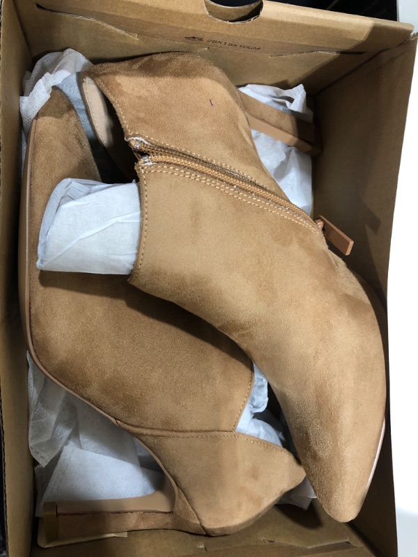 Photo 2 of [Size 8.5] Coutgo Womens Pointed Toe V Cut Ankle Boots Kitten Heel Side Zip Office Booties 8.5 Light Brown