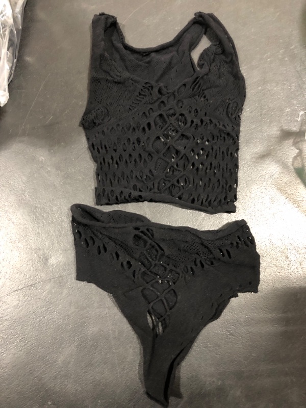 Photo 1 of [Size S/M] Stretch Fishnet Tank and Thong - Black