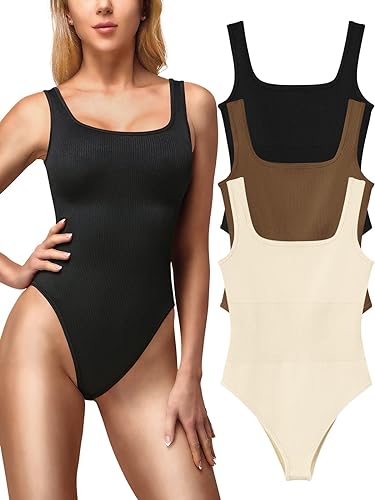 Photo 1 of [Size M] MRIGNT Ribbed Seamless Bodysuit for Women, Sleeveless Shapewear Tank Top for Tummy Control, Sexy Body Sculpting Suits 3 Pack
