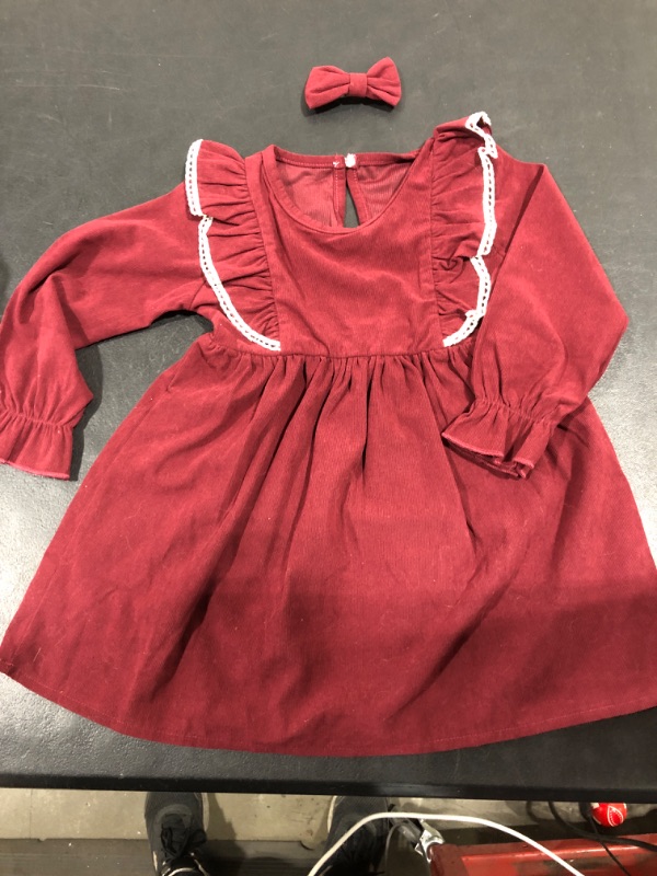 Photo 1 of [Size 18-24mo] Toddler Baby Girl Fall Dresses Solid Color Long Sleeve Dresses Christmas Dress