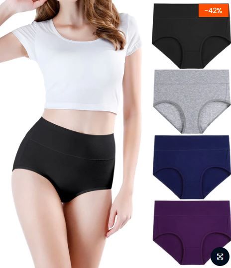 Photo 1 of [Size M] wirarpa Women’s High Waist Full Coverage Cotton Underwear 4 Pack
