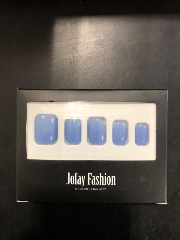 Photo 2 of Blue Press on Nails Short, Jofay Fashion Square Fake Nails Reusable Natural Solid Color False Nails with Glue, Stick on Nails for Women Girls Gift, Acrylic Nails Tips Salon-Quality 24pcs 3. Sky blue