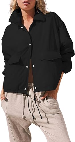 Photo 1 of [Size Small] Saodimallsu Womens Button Down Short Puffer Jackets Winter Lightweight Cotton Padded Coats Outwear with Pockets