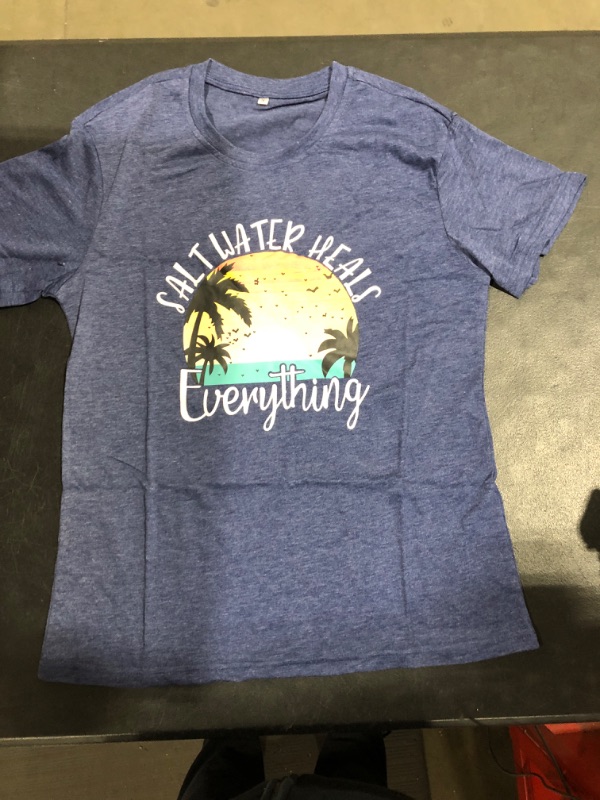 Photo 2 of [Size S] KIDDAD Saltwater Heals Everything Shirt Women Hawaiian Palm Trees Graphic T-Shirt Summer Vacation Beach Tee Shirt Tops
