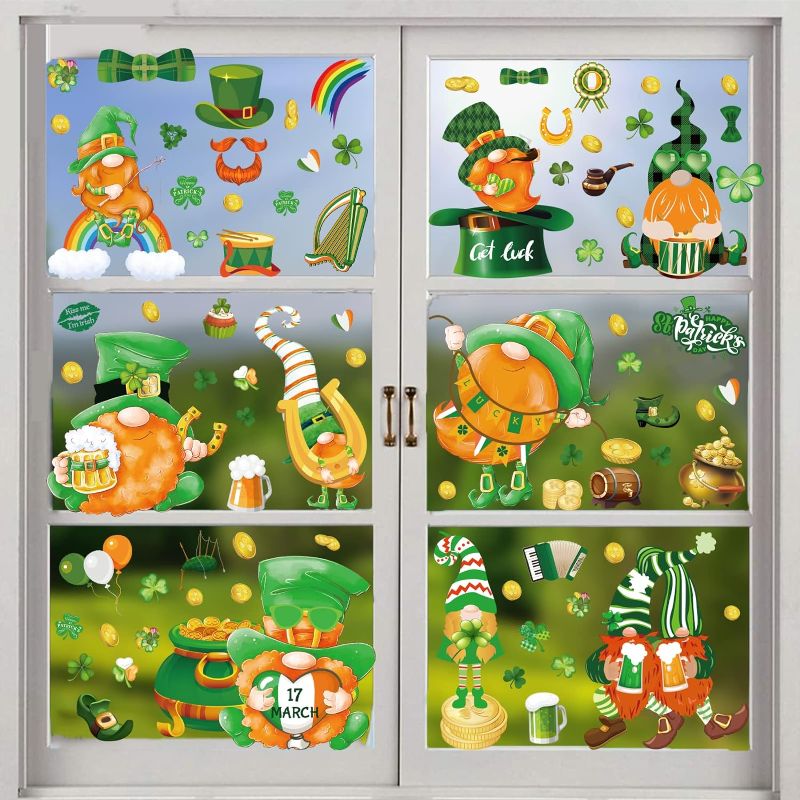 Photo 1 of 130Pcs St. Patrick's Day Window Stickers, Green Shamrock Window Stickers, Dwarf Leprechaun Window Decals Decals for Irish Holiday Party Decorations Supplies (9 Pcs) 