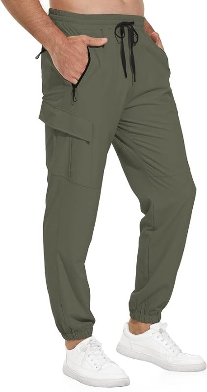 Photo 1 of [Size 36] Men's Hiking Cargo Pants Lightweight Quick Dry Stretch Joggers with Pockets for Fishing Camping Work Running Army Green 36