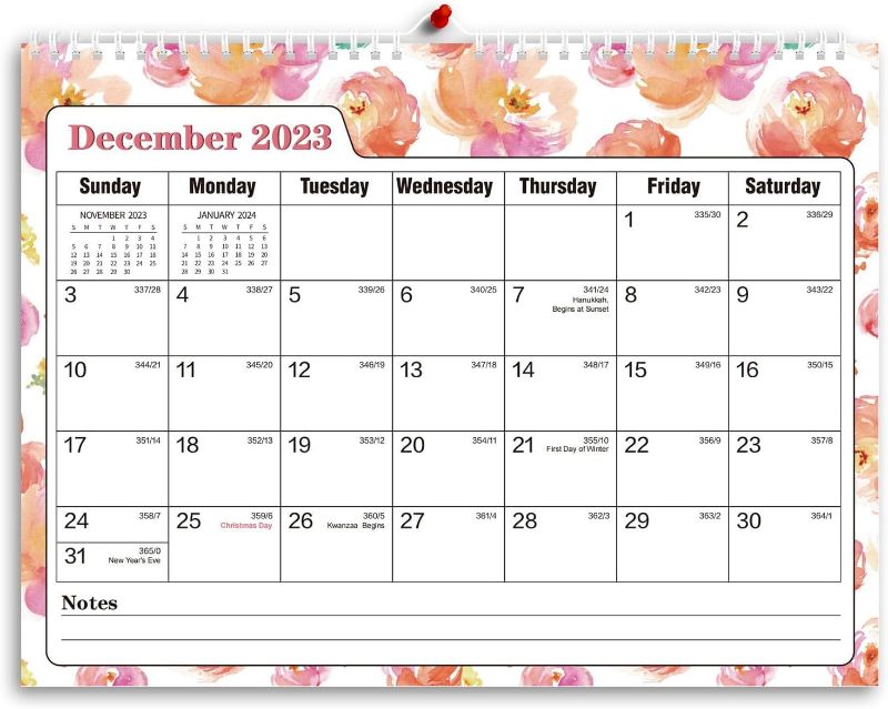 Photo 1 of  Wall Calendar 2024-14 Monthly from DEC. 2023 to JAN. 2025, 14" x 11", 2024 Desk/Wall Calendar with Monthly Views& Unruled Blocks, Easy Organizing for Annual Work, Floral 03
