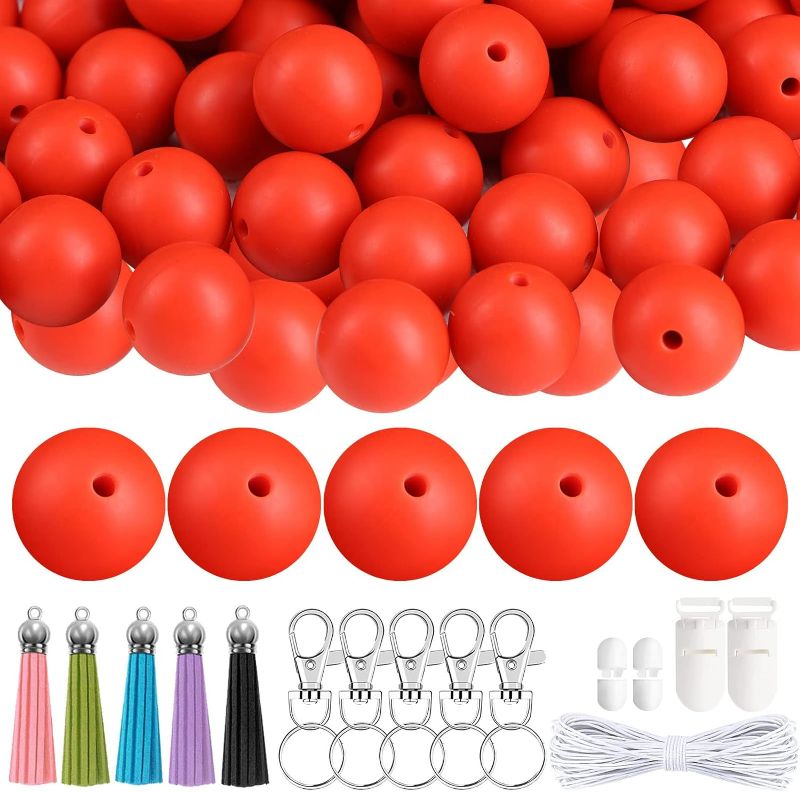 Photo 1 of **NON REFUNDABLE** [ 2 PACK BUNDLE] 100 PCS Round Silicone Beads for Keychain Making Kit, Silicone Beads Bulk