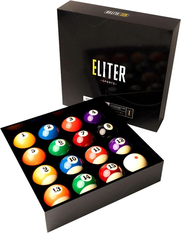 Photo 1 of 
Click image to open expanded view
Premium Pool Balls Made of Pure Phenolic Resin - Billiard Balls Regulation Size and Weight 2-1/4" - Complete 16 Pool Balls Billiard Set - ELITER SPORTS ®