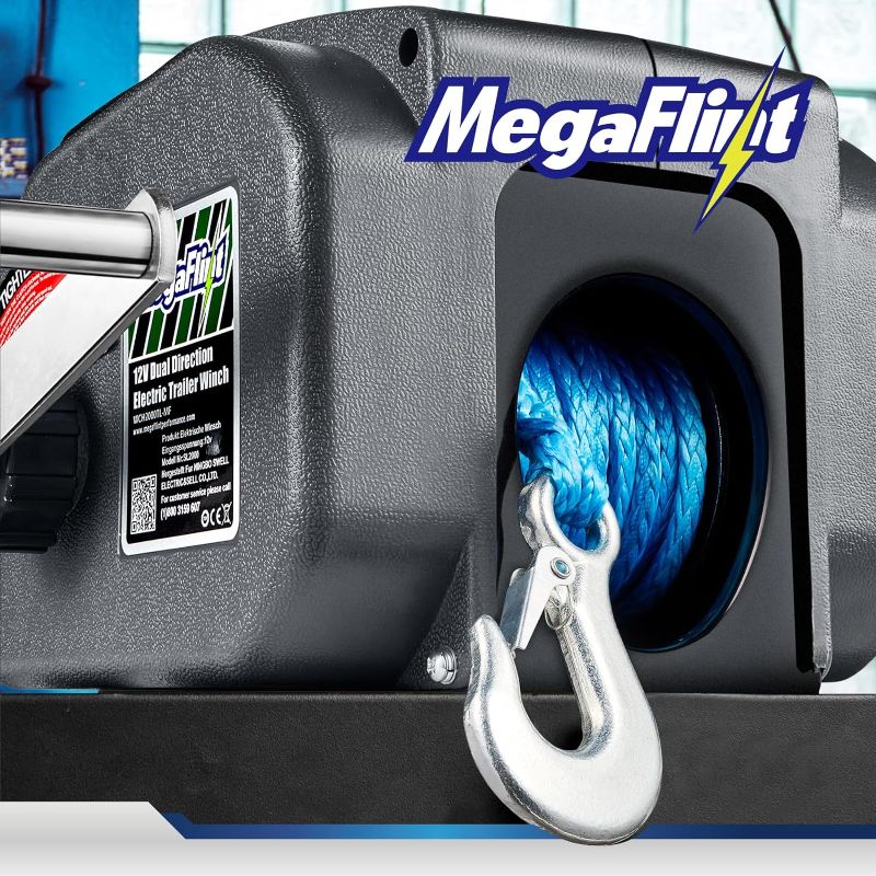 Photo 2 of Megaflint Trailer Winch,Reversible Electric Winch, for Boats up to 6000 lbs.12V DC,Power-in, Power-Out, and Freewheel Operations,30% Higher winching Power Than Regular 6000 lbs Winch (5000lbs Marine) 6000lbs