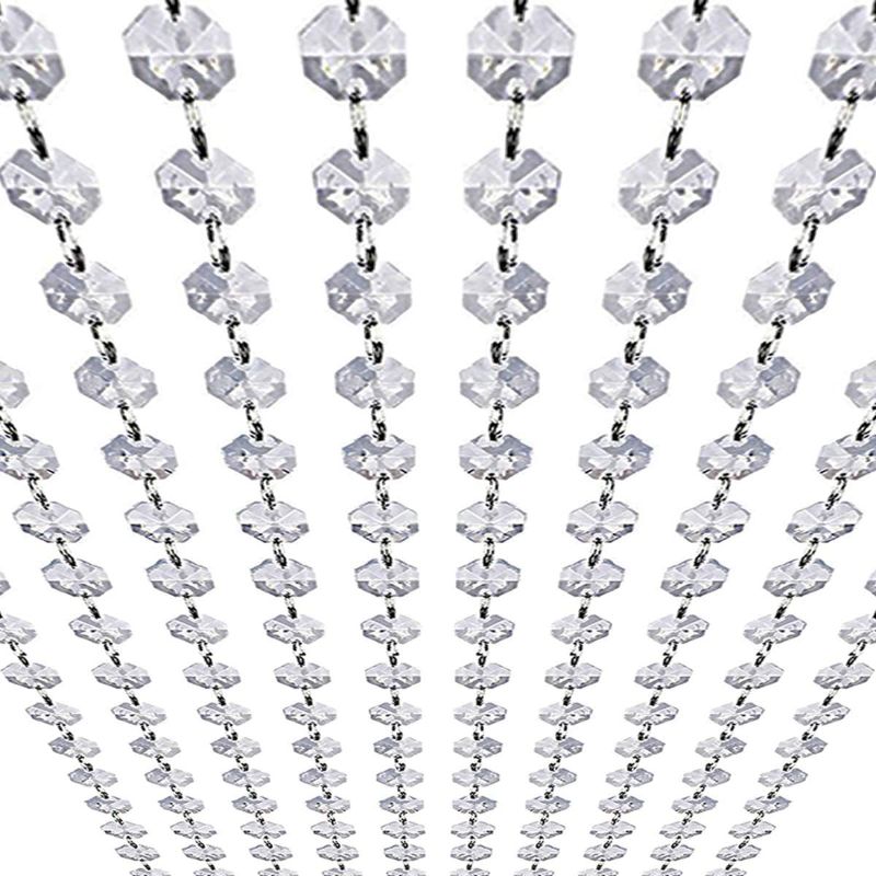 Photo 1 of 33ft K9 Glass Crystal Garland Strands - Hanging Chandelier Gem Bead Chain - 14mm Clear Octagon Prism Diamond String Decorations for Wedding Party Manzanita Centerpiece Christmas Tree
