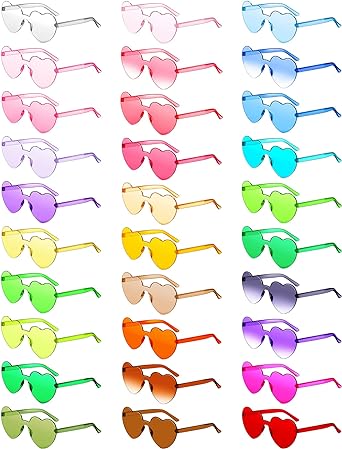 Photo 1 of 30 Pcs Heart Shaped Rimless Sunglasses Valentine's Day Glasses Transparent Colorful Frameless Bachelorette Party
