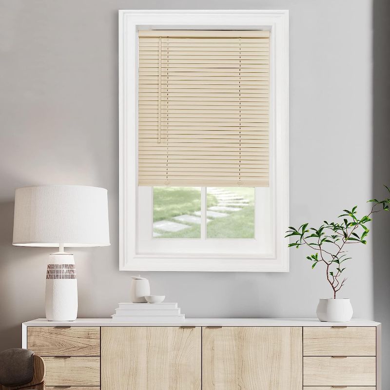 Photo 1 of Alabaster Cordless 1 in. 52 in. W X 64 in. L Light Filtering Vinyl Mini Blind
