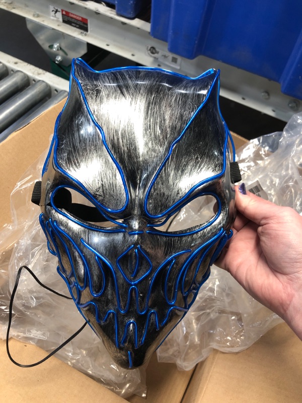 Photo 1 of **CORD IS DISCONNECTEDHalloween Mask LED Light Up Purge Mask, Scary Mask for Man Women Cosplay Halloween Costume Mask for Masquerade Parties (Blue)-UNLIKELY TO LIGHT UP**