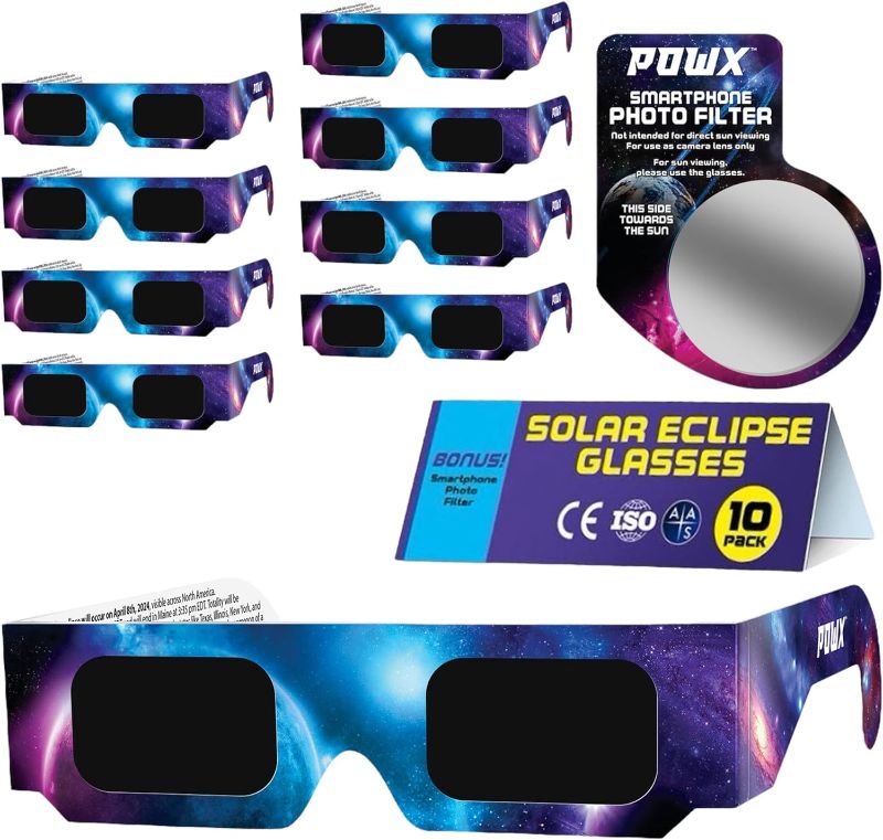 Photo 1 of ** Bundle of 2 **
Approved Solar Eclipse Glasses 2024, (10-Pack) CE/ISO Certified Solar Eclipse Viewing Glasses, Bonus Smartphone Photo Filter