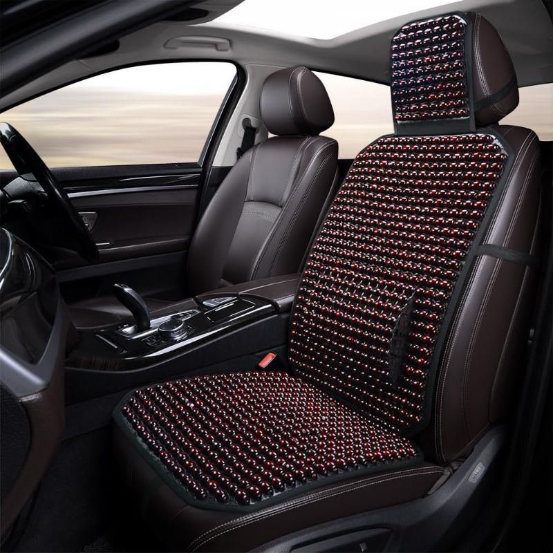 Photo 1 of Beaded Seat Covers, Ergonomic Designed Wooden Beads Seat Cushion, Breathable and Cooling Pads for Cars, Trucks,Vans and SUVs .(Red)