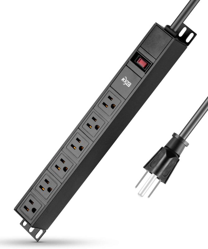 Photo 1 of KMC 8-Outlet Metal Power Strip Surge Protector, Rack Mount PDU, Metal Mounting Brackets, 6 Foot Extension Cord, 1800 Joules, 125V/15A, Black