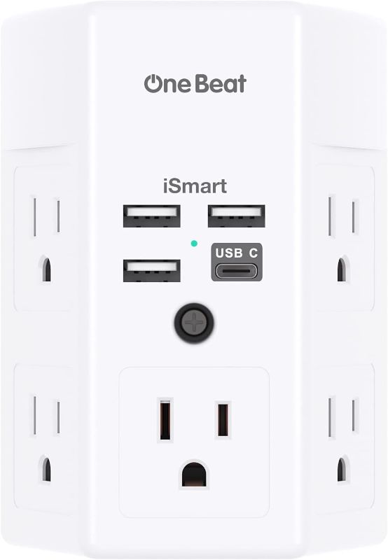 Photo 1 of Surge Protector, 5 Outlets Extender with 4 USB Ports(USB C), 3-Side 1800J Power Strip Multi Plug Outlet Expander, Charger, Outlet Splitter Adapter Wall Mount for Home Travel Office ETL Listed
