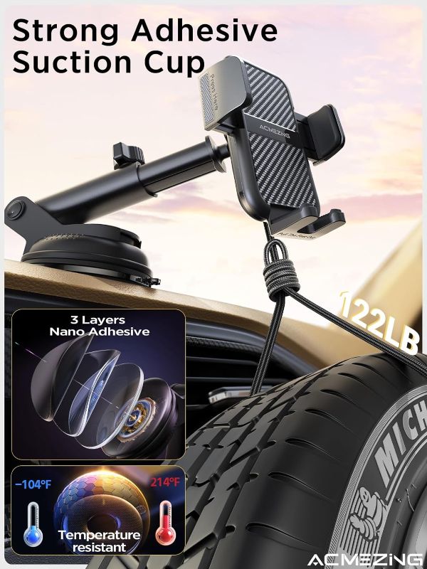 Photo 1 of 3-in-1 Car Phone Holder Mount ?Extreme Terrain Stability? Dashboard Windshield Air Vent ?Double Metal Hook? Cell Phone Holders for Your Car for iPhone Samsung All Smartphones & All Car Model
