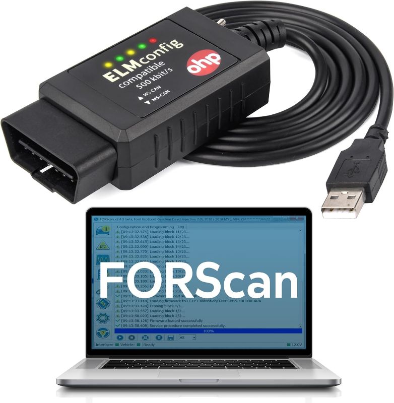 Photo 1 of OHP ELMconfig FORS-CAN ELM327-based OBD2 to USB Programming Cable
