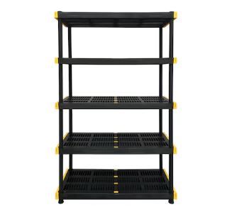 Photo 1 of **DIRTY/ NO POLES-JUST SHELVES***Project Source Commander Plastic Heavy Duty 5-Tier Utility Shelving Unit (48-in W x 20-in D x 72-in H) Black, (200-lb Capacity Per Shelf)
