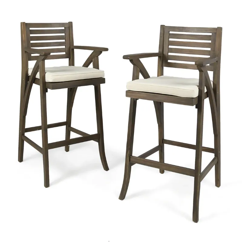 Photo 1 of ***USED - LIKELY MISSING PARTS - UNABLE TO VERIFY FUNCITONALITY***
Joye Outdoor Acacia Wood Barstool (Set of 2), Grey with Cream Cushion